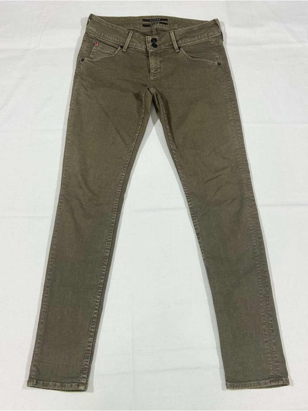 Hudson Collin Flap Womens Actual 29x30 Skinny Jeans Army Green Double Button